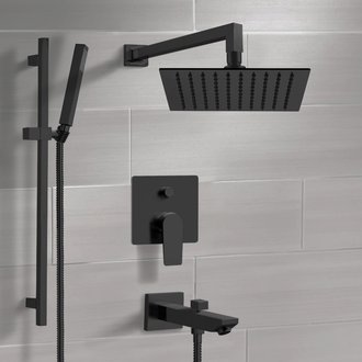 Tub and Shower Faucet Matte Black Tub and Shower System with Rain Shower Head and Hand Shower Remer TSR45